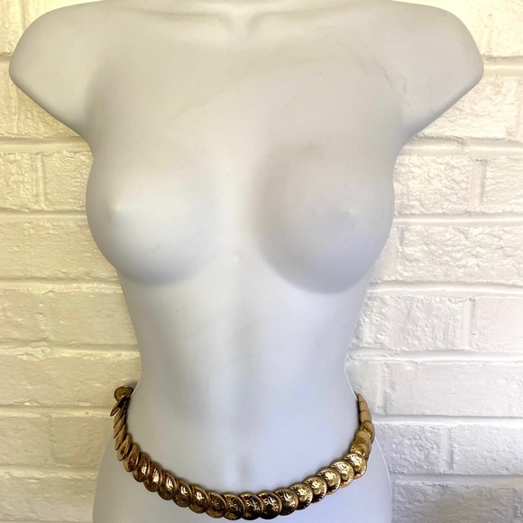 Stretchy Belt Goldtone Metallic Disc Belt Vintage - Picture 4 of 8